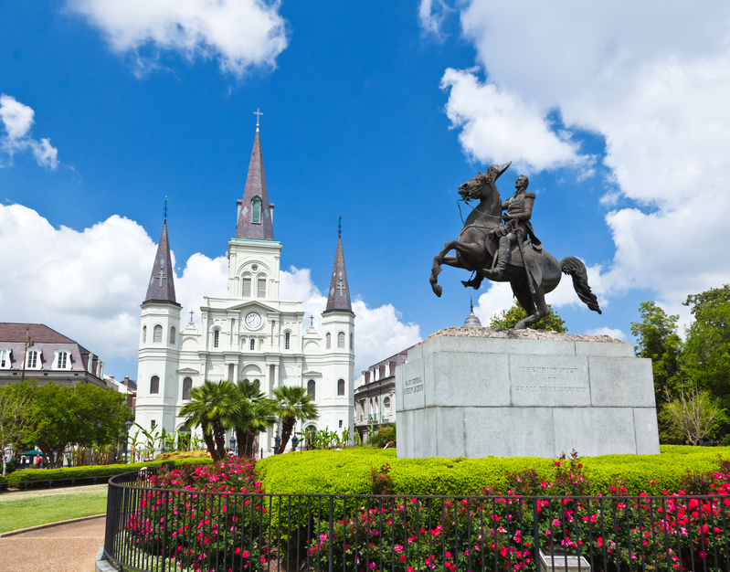 Saint Louis Cathedral and statue of Andrew Jackson