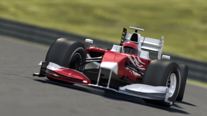 Close up look at a Formula One race car on track