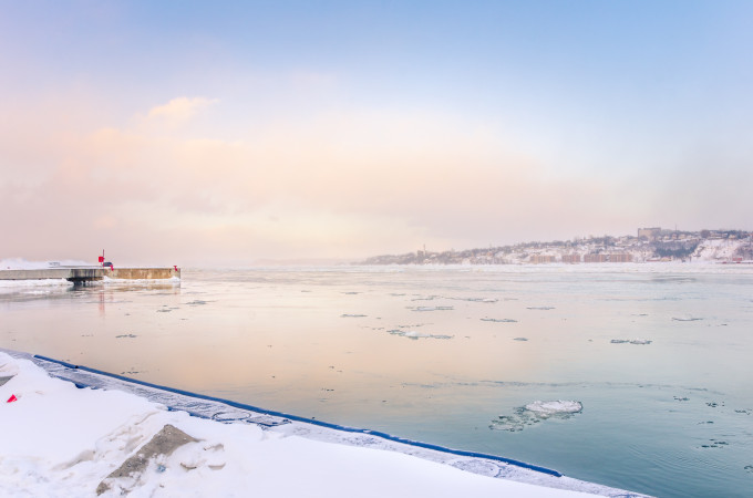 Freezing Fog Drifting over the St Lawrence River at Sunset