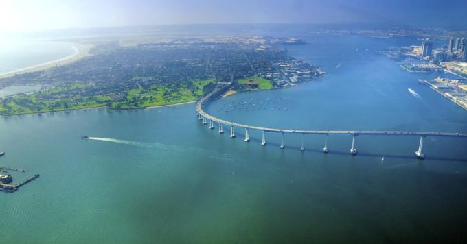 An aerial view of Coronado Island, San Diego.