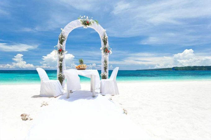 Beautiful backdrop for a tropical beach destination wedding in Nassau, Bahamas. 
