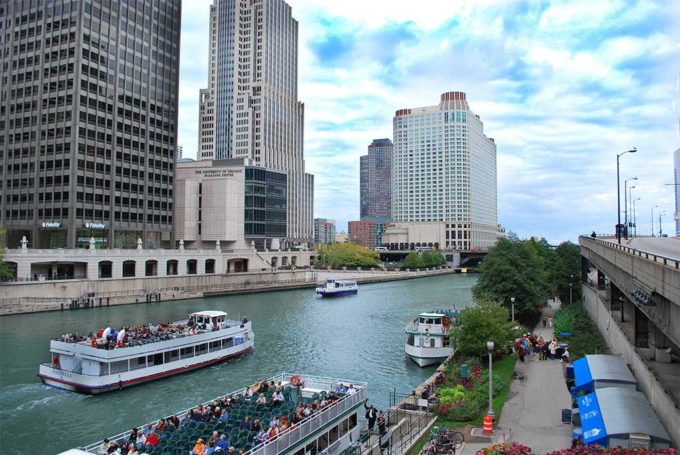 Visitors to Chicago can take in the architectural sites via a river tour.