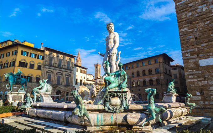 Famous Fountain of Neptune on Piazza della Signoria in Florence