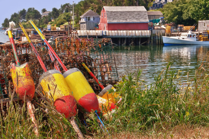 A lobster trap in a Maine fishing village.
