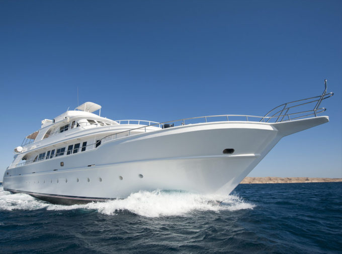 Luxury yacht at sea.
