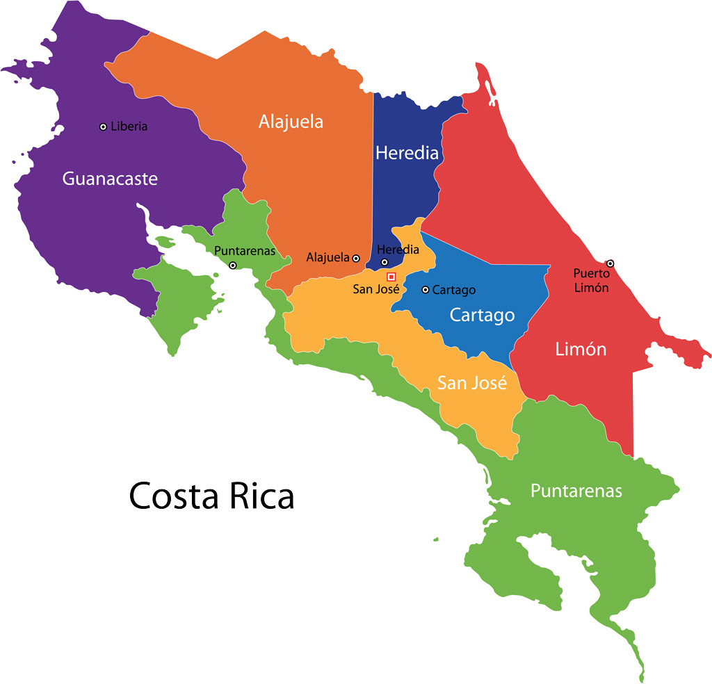 Map of the Republic of Costa Rica