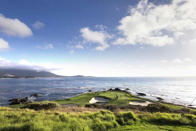 Scenic golf hole at Pebble Beach in Monterey , California