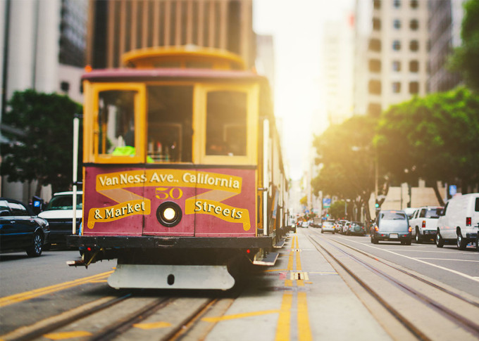 The iconic cable car on the streets of San Francisco