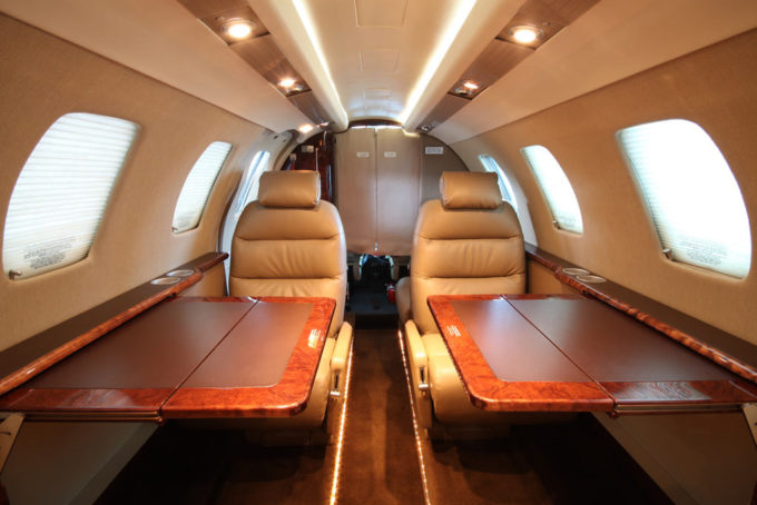 Corporate jets include workstations for being productive in the air. 
