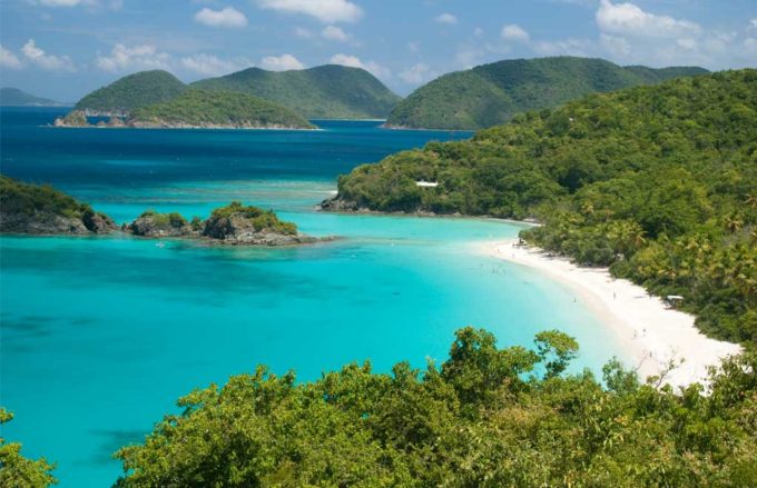 One of the stunning beaches, Trunk Bay, of the U.S. Virgin Islands.