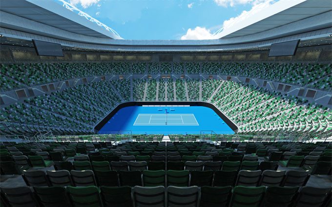  3D render of beutiful modern tennis grand slam lookalike stadium
