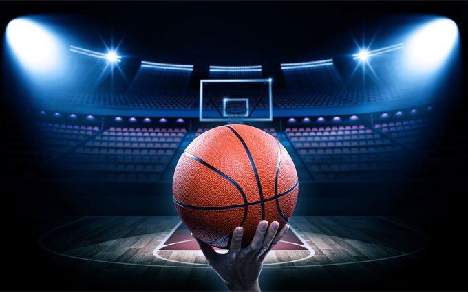 Basketball arena with player