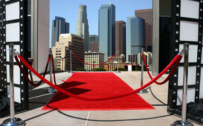 Red carpet and Los Angeles downtown
