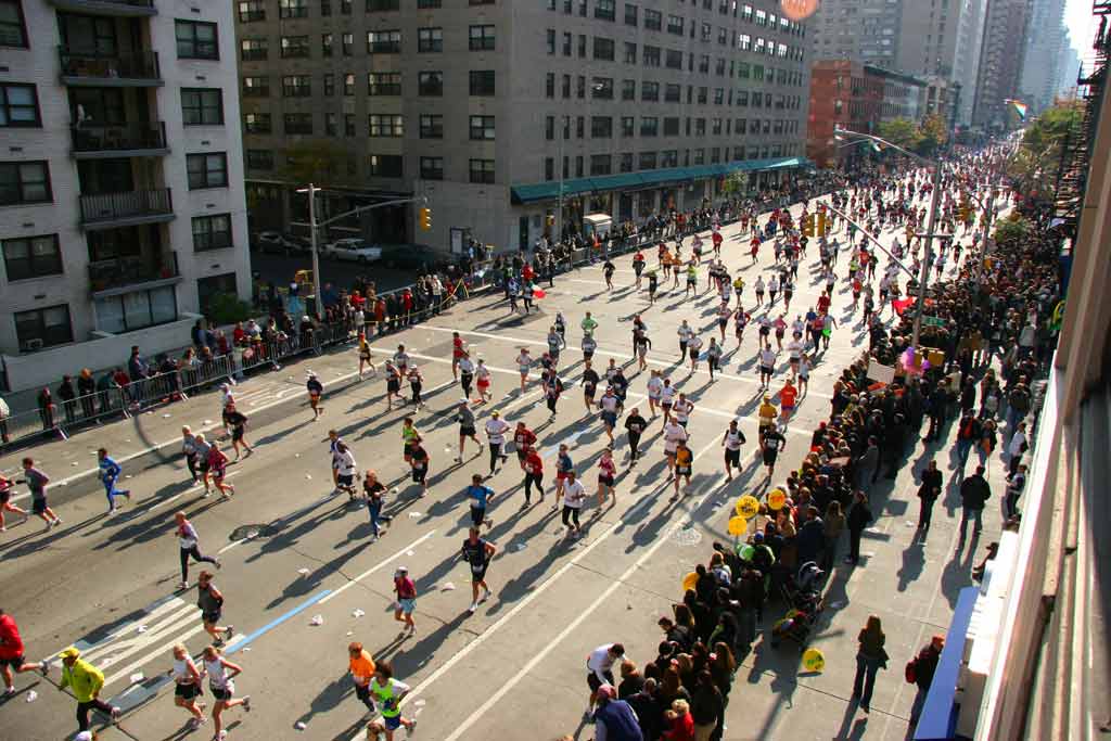 People running in a marathon.